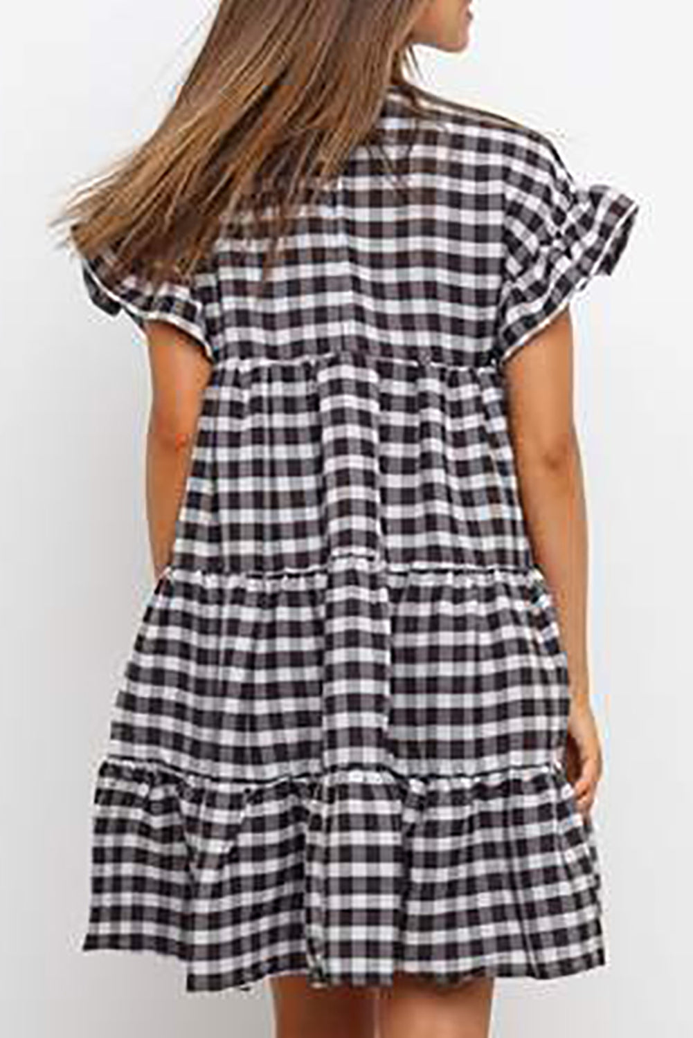 Ruffled Plaid Tiered Swing Dress