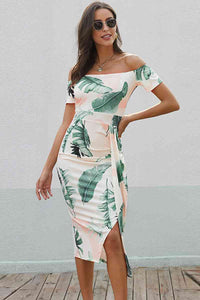 Floral Off Shoulder Slit Wrap Dress