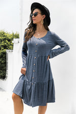 Load image into Gallery viewer, Button Down Rolled Sleeve Ruffle Dress
