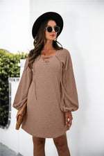 Load image into Gallery viewer, Balloon Sleeve Crisscross Detail Knit Dress
