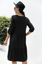 Load image into Gallery viewer, Button Down Rolled Sleeve Ruffle Dress
