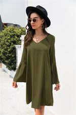 Load image into Gallery viewer, Trumpet Sleeve V Neck Dress
