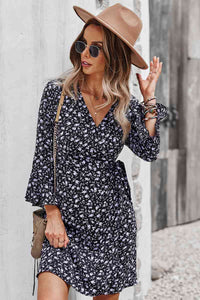 Floral Flare Sleeve Wrap Dress