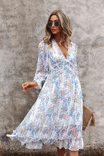 Load image into Gallery viewer, Ditsy Floral Deep V Ruffle Hem Dress
