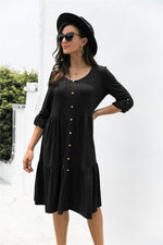 Load image into Gallery viewer, Button Down Rolled Sleeve Ruffle Dress
