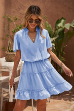 Load image into Gallery viewer, Tie Neck Ruffle Hem Tiered Dress
