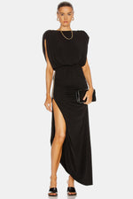 Load image into Gallery viewer, Cap-Sleeve V-Back Chain Detail Asymmetrical Dress
