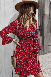 Floral Flare Sleeve Wrap Dress