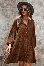 Load image into Gallery viewer, Leopard Print V Neck Tiered Pleated Dress
