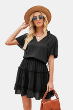 Load image into Gallery viewer, Tie Neck Ruffle Hem Tiered Dress
