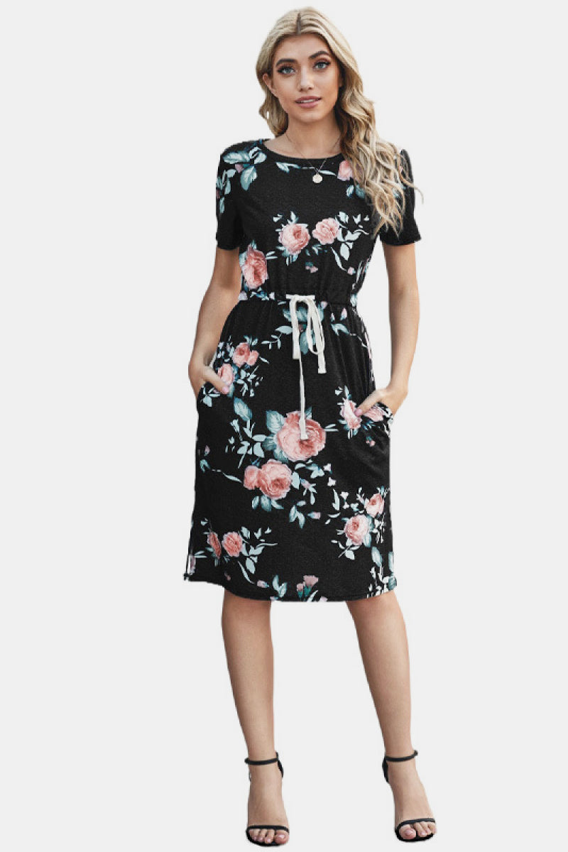 Printed Tie Waist Short Dress