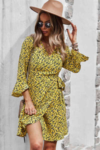 Floral Flare Sleeve Wrap Dress