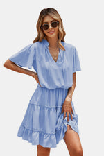 Load image into Gallery viewer, Tie Neck Ruffle Hem Tiered Dress
