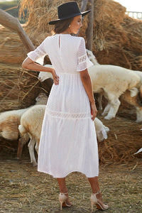 Lace Hollow-out V Neck Chiffon Dress