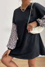 Load image into Gallery viewer, Leopard Print Sleeve Sweatshirt Dress
