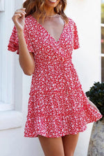 Load image into Gallery viewer, Floral V-Neck Layered Ruffled Dress
