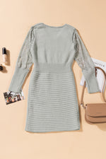 Load image into Gallery viewer, Lace Sleeve V-Neck Knit Dress
