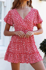 Load image into Gallery viewer, Floral V-Neck Layered Ruffled Dress
