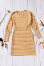 Load image into Gallery viewer, Lace Sleeve V-Neck Knit Dress
