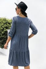 Load image into Gallery viewer, Button Down Rolled Sleeve Ruffle Dress
