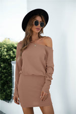 Load image into Gallery viewer, One Shoulder Long Sleeve Knitted Dress
