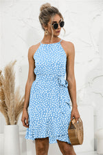 Load image into Gallery viewer, Polka Dot Halter Ruffle Hem Dress
