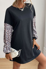 Load image into Gallery viewer, Leopard Print Sleeve Sweatshirt Dress
