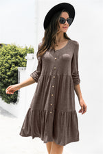 Load image into Gallery viewer, Button Down Rolled Sleeve Ruffle Dress
