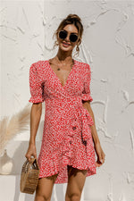 Load image into Gallery viewer, Floral V-Neck Ruffle Hem Dress
