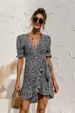 Load image into Gallery viewer, Floral V-Neck Ruffle Hem Dress
