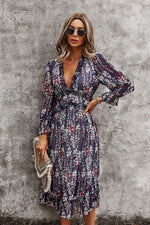 Load image into Gallery viewer, Ditsy Floral Deep V Ruffle Hem Dress
