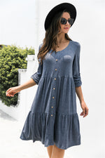 Load image into Gallery viewer, Button Down Rolled Sleeve Ruffle Dress
