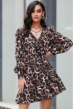 Load image into Gallery viewer, Leopard Print Bubble Sleeve Mini Dress
