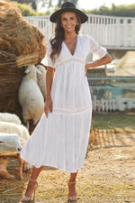 Load image into Gallery viewer, Lace Hollow-out V Neck Chiffon Dress
