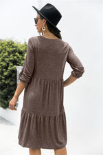 Load image into Gallery viewer, Button Down Rolled Sleeve Ruffle Dress
