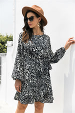 Load image into Gallery viewer, Leopard Wrap Ruffle Hem Dress
