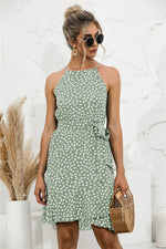 Load image into Gallery viewer, Polka Dot Halter Ruffle Hem Dress
