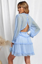 Load image into Gallery viewer, Swiss Dot Layered Ruffle Open Back Dress
