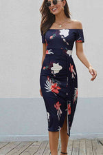 Load image into Gallery viewer, Floral Off Shoulder Slit Wrap Dress
