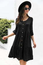 Load image into Gallery viewer, Button Down Rolled Sleeve Ruffle Dress
