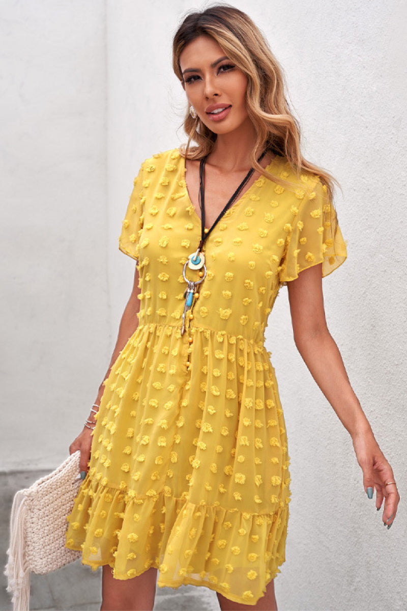 Ruffled Short Sleeves Dress