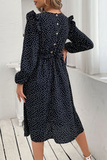 Load image into Gallery viewer, Polka Dot Ruffled Shoulder Midi Dress
