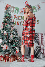 Load image into Gallery viewer, Christmas Print Plaid One Shoulder Dress
