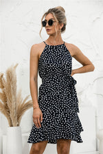 Load image into Gallery viewer, Polka Dot Halter Ruffle Hem Dress
