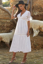 Load image into Gallery viewer, Lace Hollow-out V Neck Chiffon Dress
