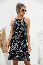 Load image into Gallery viewer, Polka Dot Halter Ruffle Hem Dress
