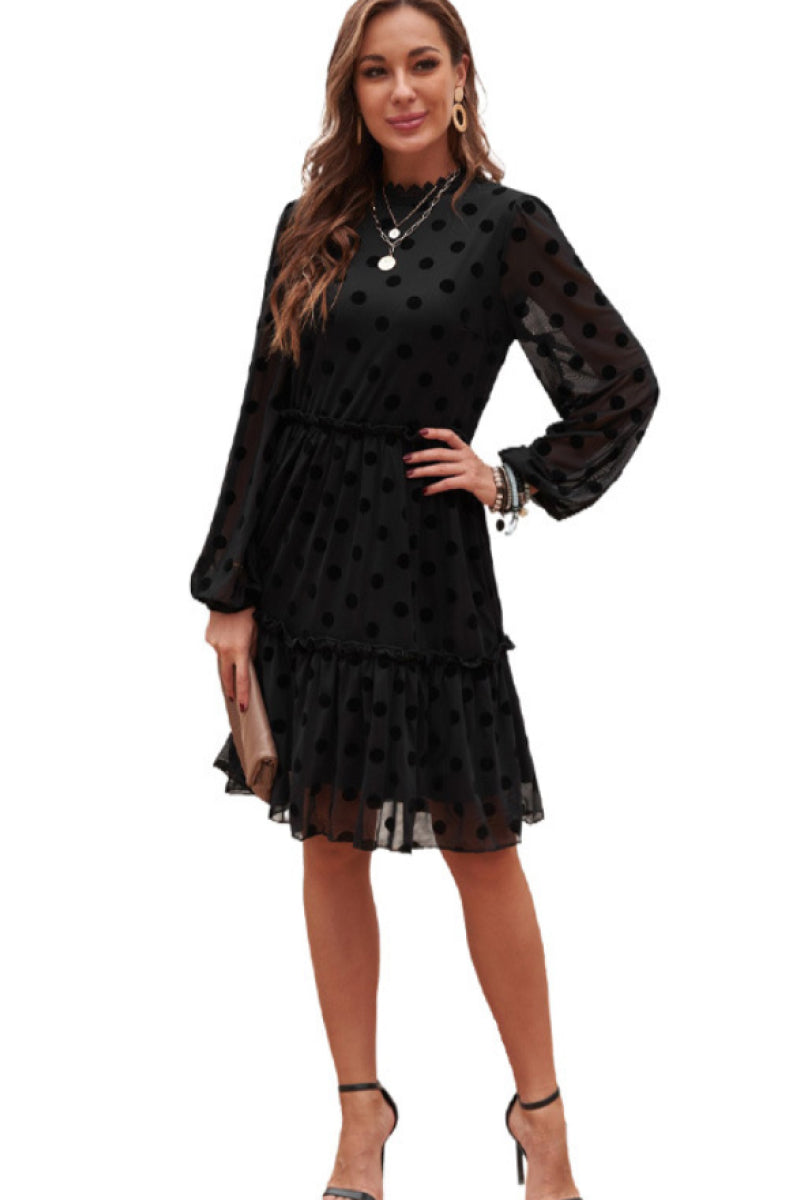 Swiss Dot Ruffle Hem Smock Dress