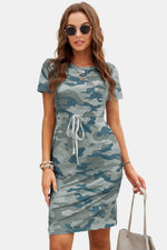 Load image into Gallery viewer, Printed Tie Waist Short Dress
