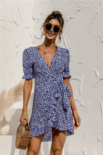 Load image into Gallery viewer, Floral V-Neck Ruffle Hem Dress
