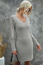 Load image into Gallery viewer, Lace Sleeve V-Neck Knit Dress
